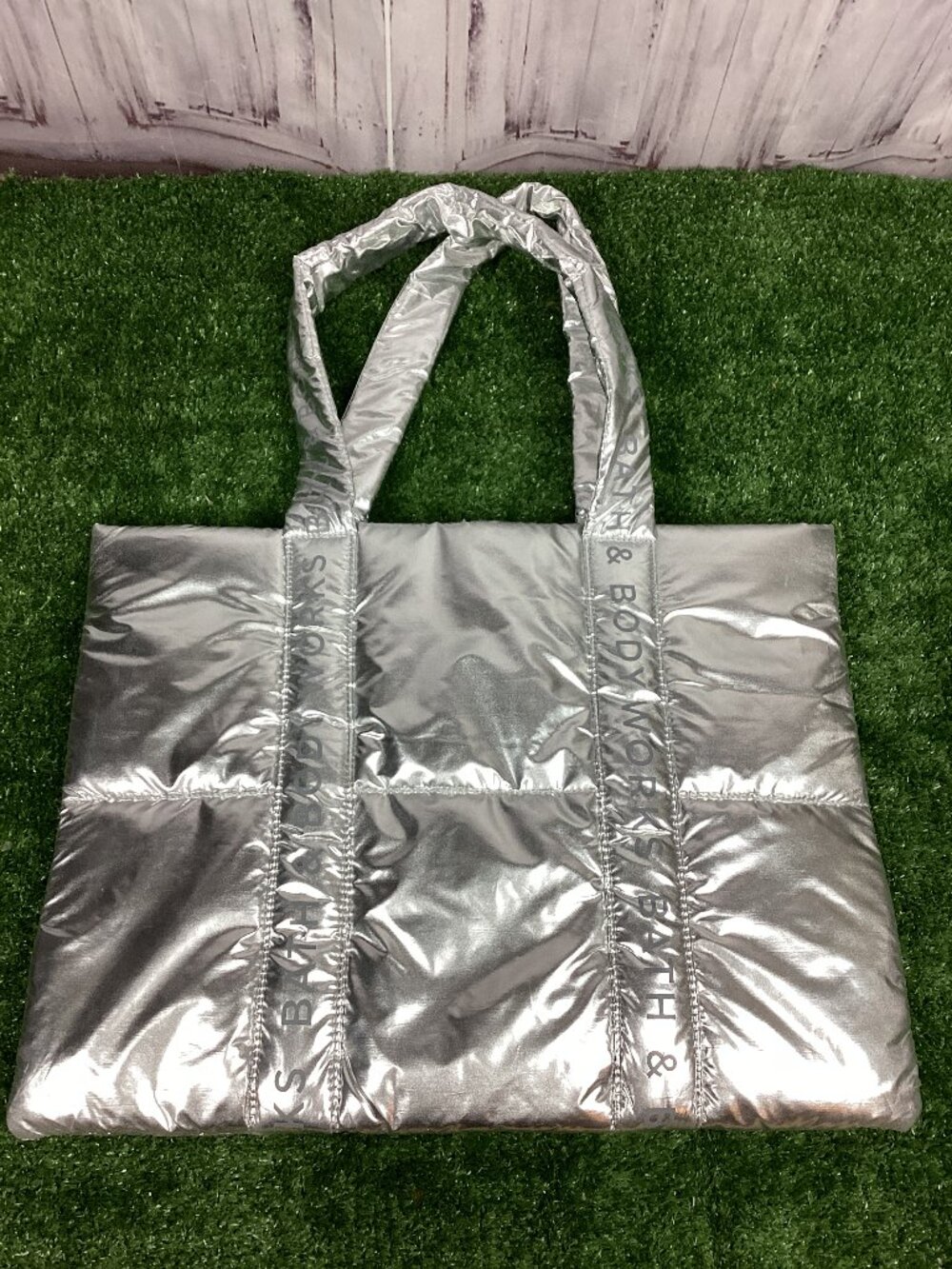 Bath & Body Works Silver Metallic Bag Padded